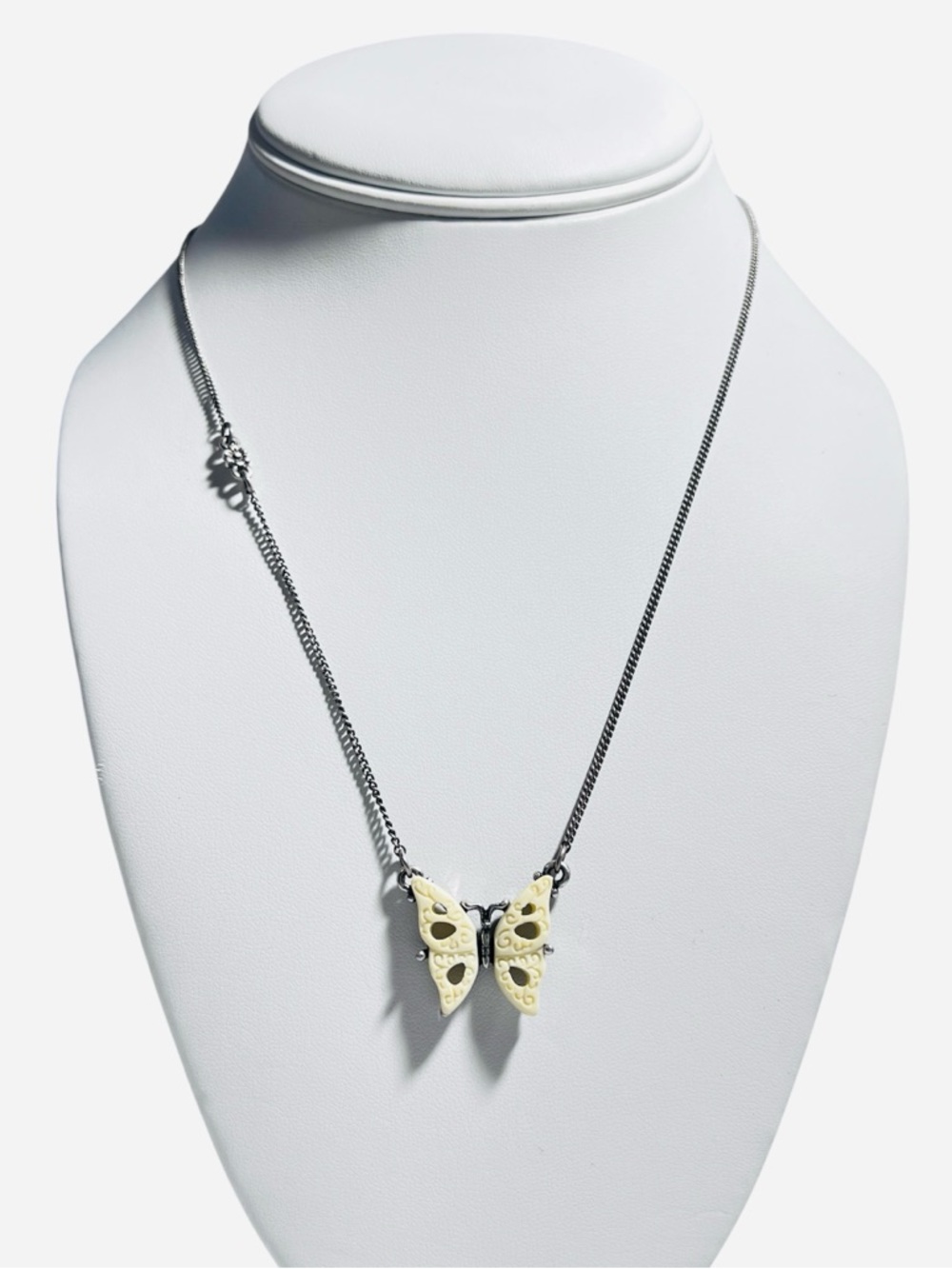 Lucky Brand White Butterfly Necklace Filigree Pendant